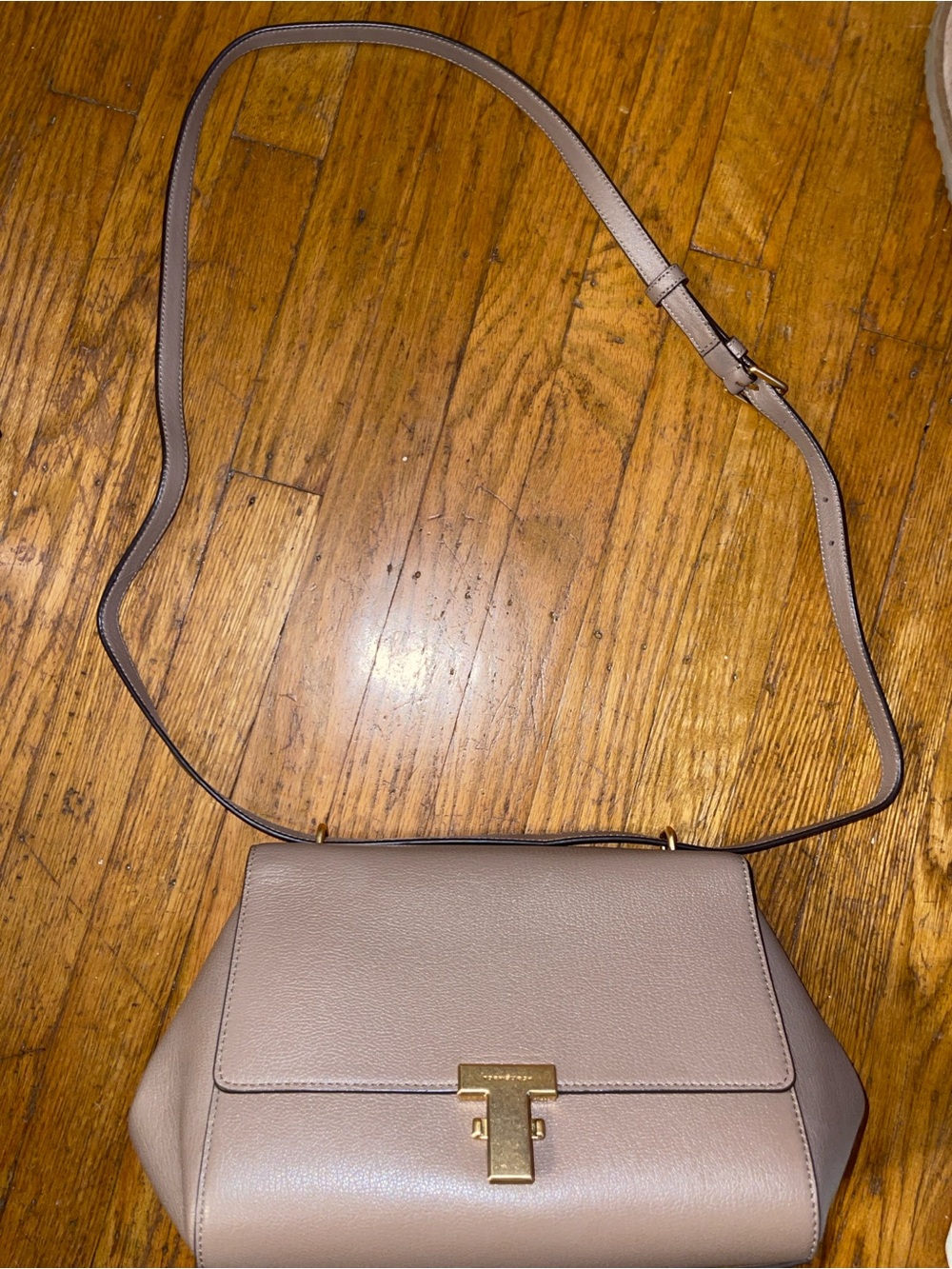 Tory Burch Taupe Leather Crossbody Bag with Gold Hardware